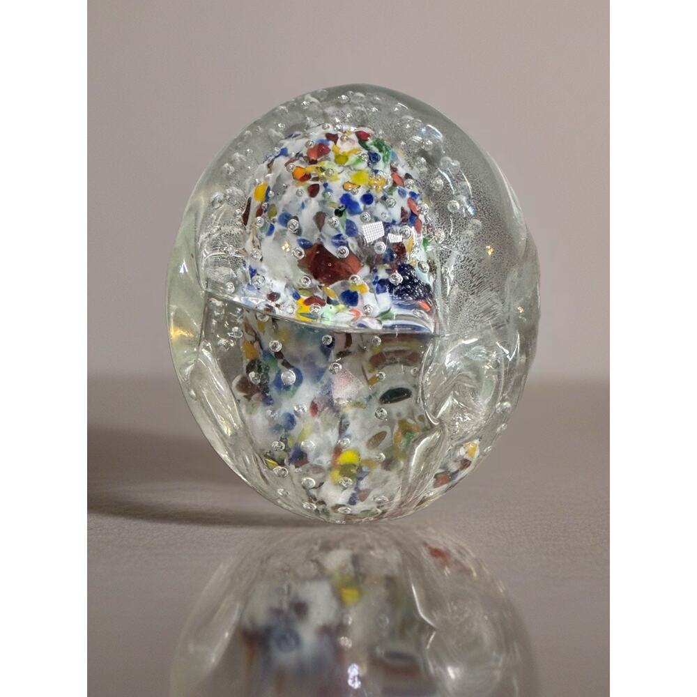 Art Glass Bubble Paperweight PEN PENCIL HOLDER Holes Artisan Made Unsigned 3.5”